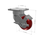 4"x2" Ergonomic Caster – USA Kingpinless Rig, MAX-Efficiency Maroon Poly Wheel, Side Brake