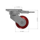 4"x2" Ergonomic Caster – USA Kingpinless Rig, MAX-Efficiency Maroon Poly Wheel, Swivel Lock