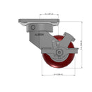 4"x2" Ergonomic Caster – USA Kingpinless Rig, MAX-Efficiency Maroon Poly Wheel, Side Brake