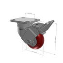4"x2" Ergonomic Caster – USA Kingpinless Rig, MAX-Efficiency Maroon Poly Wheel, Face Brake