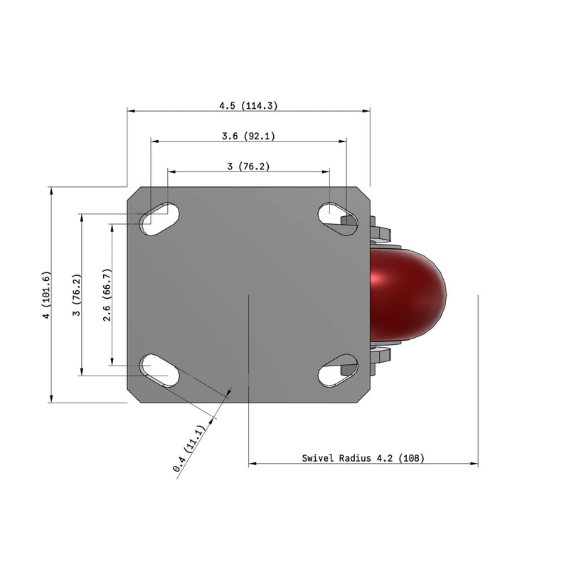 4"x2" Ergonomic Caster – USA Kingpinless Rig, MAX-Efficiency Maroon Poly Wheel