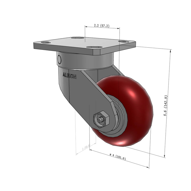 4"x2" Ergonomic Caster – USA Kingpinless Rig, MAX-Efficiency Maroon Poly Wheel