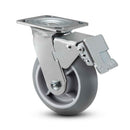 4"x2" Thermo-Rubber (Donut) Roller Bearing Caster with Total Lock and 4"x4.5" Plate