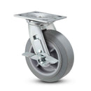 6"x2" Thermo-Rubber (Flat) Precision Ball Bearing Side-Lock Caster with 4"x4.5" Plate