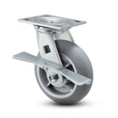 5"x2" Thermo-Rubber (Donut) Roller Bearing Long CAM-Brake Caster with 4"x4.5" Plate