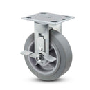 8"x2" Thermo-Rubber (Flat) Precision Ball Bearing Rigid Side-Lock Caster with 4"x4.5" Plate