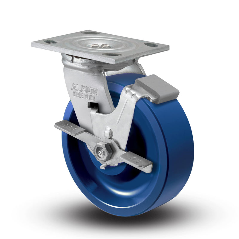 4"x2" USA-Rig Side Locking Caster with Solid Blue Polyurethane Wheel