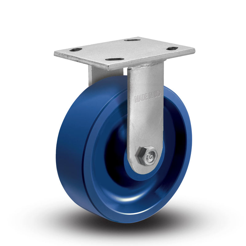 6"x2" USA-Rig Rigid Caster with Solid Blue Polyurethane Wheel