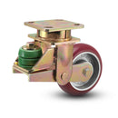 Shock-Absorbing 6"x2" MAX-Efficiency Maroon Poly-Spring Caster with 4"x4.5" Plate