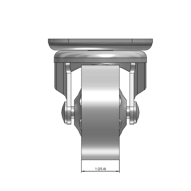 Top dimensioned CAD view of a Faultless Casters 2.5" x 1" wide wheel Swivel caster with 2-3/4" x 3-13/16" top plate, without a brake, Sintered Iron wheel and 200 lb. capacity part