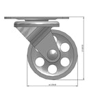 Front dimensioned CAD view of a Faultless Casters 2" x 1" wide wheel Swivel caster with 1-7/8" x 2-9/16" top plate, without a brake, Sintered Iron wheel and 150 lb. capacity part