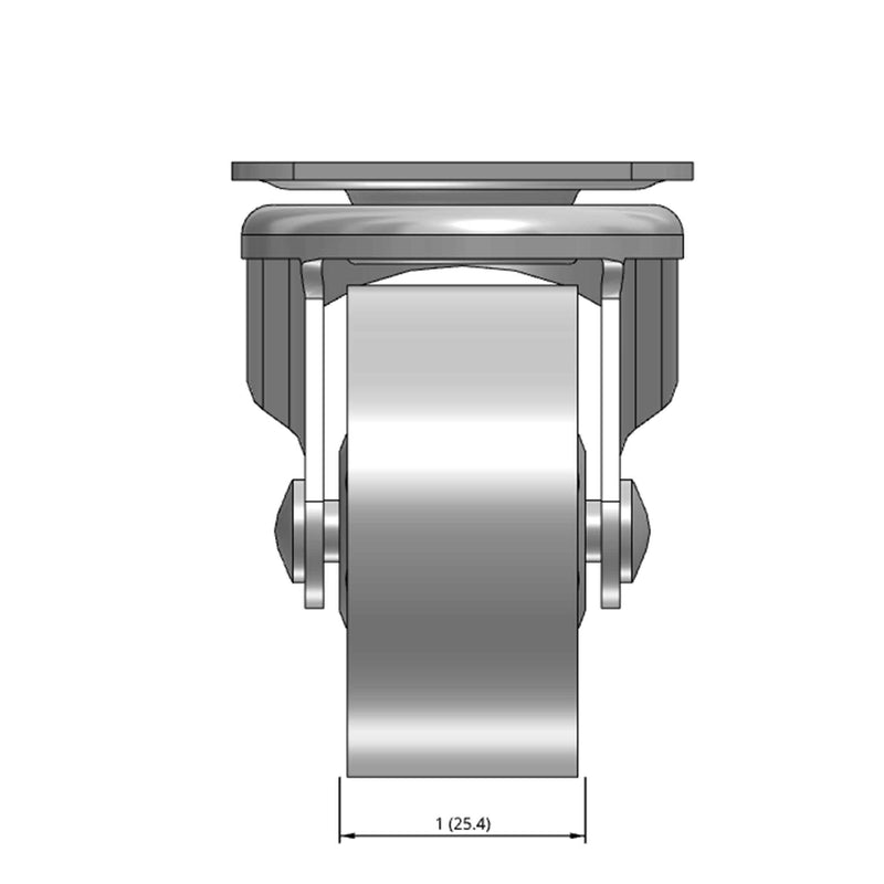 Top dimensioned CAD view of a Faultless Casters 2" x 1" wide wheel Swivel caster with 1-7/8" x 2-9/16" top plate, without a brake, Sintered Iron wheel and 150 lb. capacity part