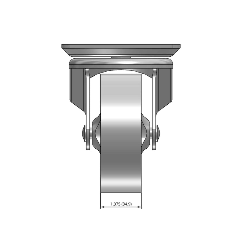 Top dimensioned CAD view of a Faultless Casters 4" x 1.375" wide wheel Swivel caster with 4" x 5-1/8" top plate, without a brake, Sintered Iron wheel and 450 lb. capacity part