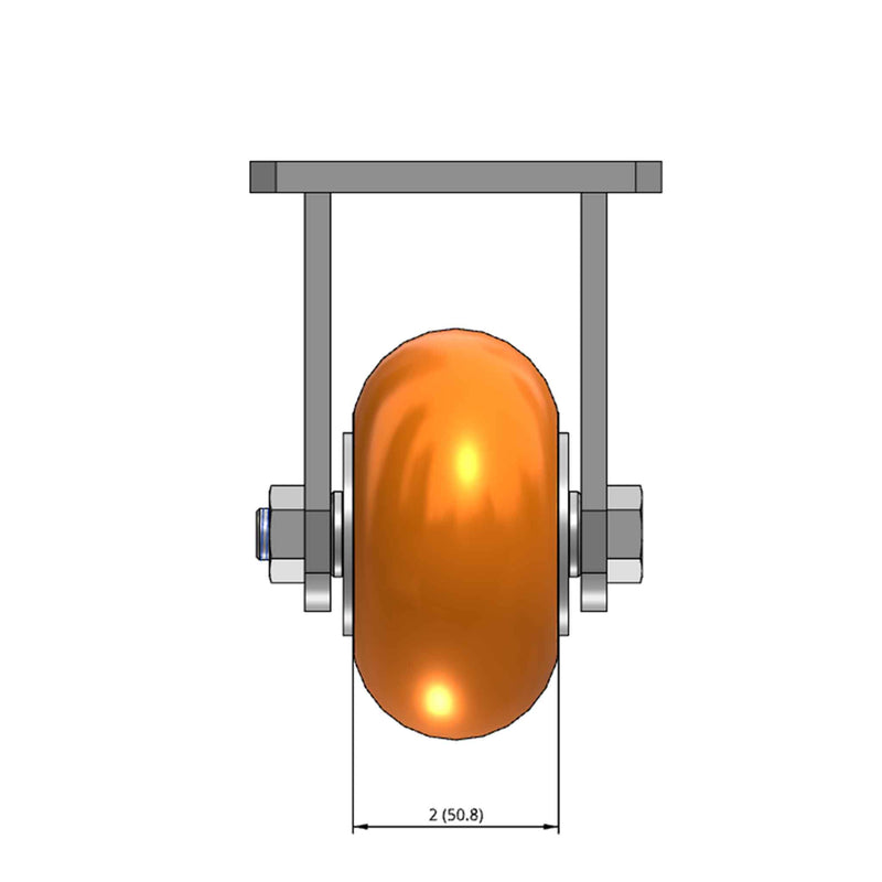 Top dimensioned CAD view of an Albion Casters 4" x 2" wide wheel Rigid caster with 4" x 4-1/2" top plate, without a brake, AN - Round Polyurethane (Aluminum Core) wheel and 800 lb. capacity part