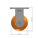 Front dimensioned CAD view of an Albion Casters 4" x 2" wide wheel Rigid caster with 4" x 4-1/2" top plate, without a brake, AN - Round Polyurethane (Aluminum Core) wheel and 800 lb. capacity part