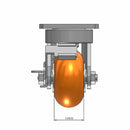 Top dimensioned CAD view of an Albion Casters 4" x 2" wide wheel Swivel caster with 4" x 4-1/2" top plate, with a side locking brake, AN - Round Polyurethane (Aluminum Core) wheel and 800 lb. capacity part