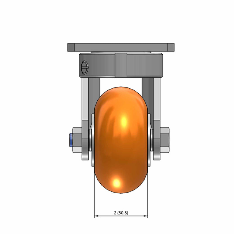 Top dimensioned CAD view of an Albion Casters 4" x 2" wide wheel Swivel caster with 4" x 4-1/2" top plate, without a brake, AN - Round Polyurethane (Aluminum Core) wheel and 800 lb. capacity part