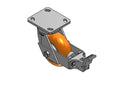 Kingpinless 5"x2" MAX-Efficiency Orange Caster with Face Brake and 4"x4.5" Plate