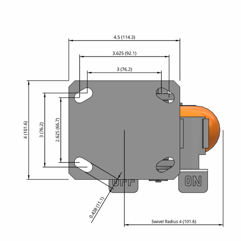 5"x2" Kingpinless Side Locking Caster with MAX-Efficiency Orange Wheel