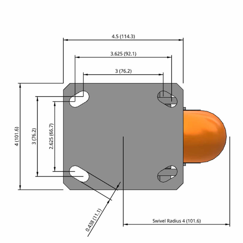 5"x2" Kingpinless Swivel Caster with MAX-Efficiency Orange Wheel