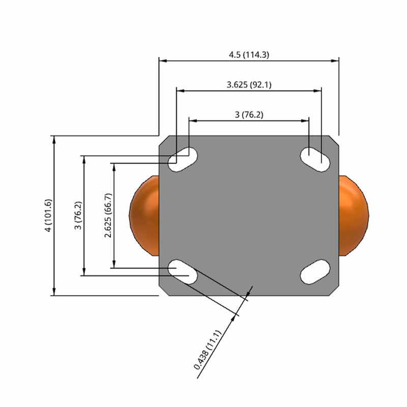 6"x2" Kingpinless Rigid Caster with MAX-Efficiency Orange Wheel