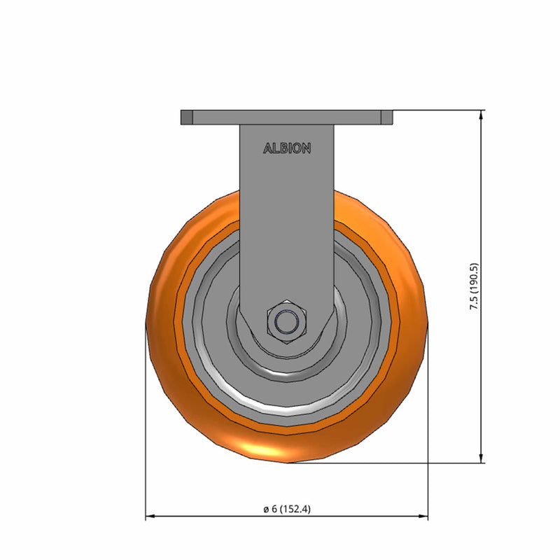 6"x2" Kingpinless Rigid Caster with MAX-Efficiency Orange Wheel