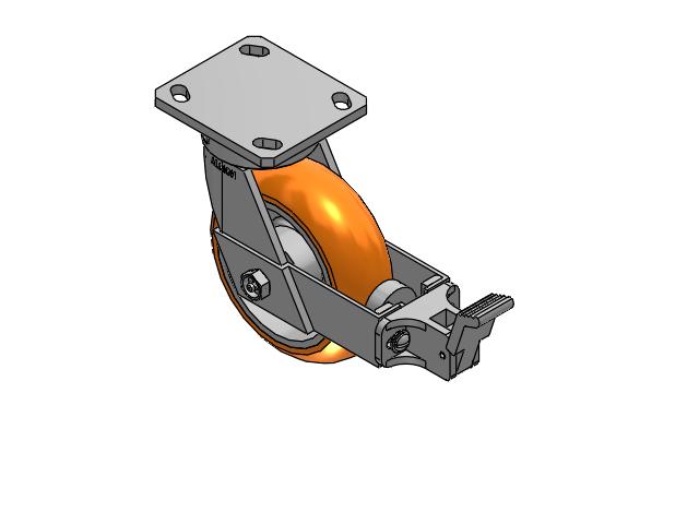 Kingpinless 6"x2" MAX-Efficiency Orange Caster with Face Brake and 4"x4.5" Plate