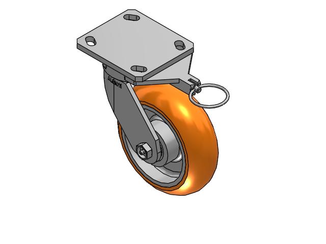 Ext. Lead Kingpinless 6"x2" MAX-Efficiency Orange Caster with 4"x4.5" Plate & Swivel Lock