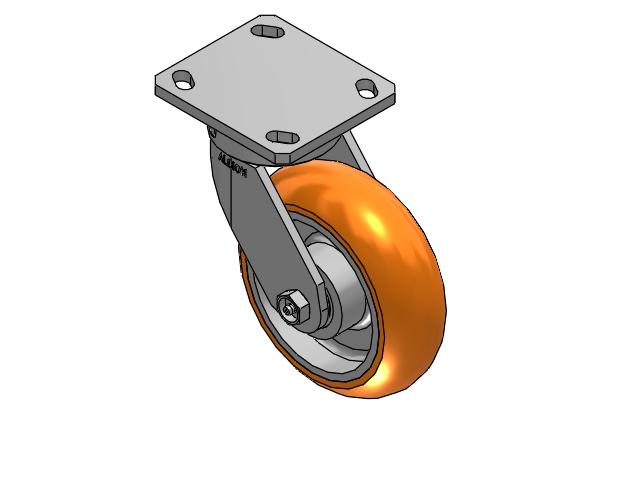 Ext. Lead Kingpinless 6"x2" MAX-Efficiency Orange Caster with 4"x4.5" Plate