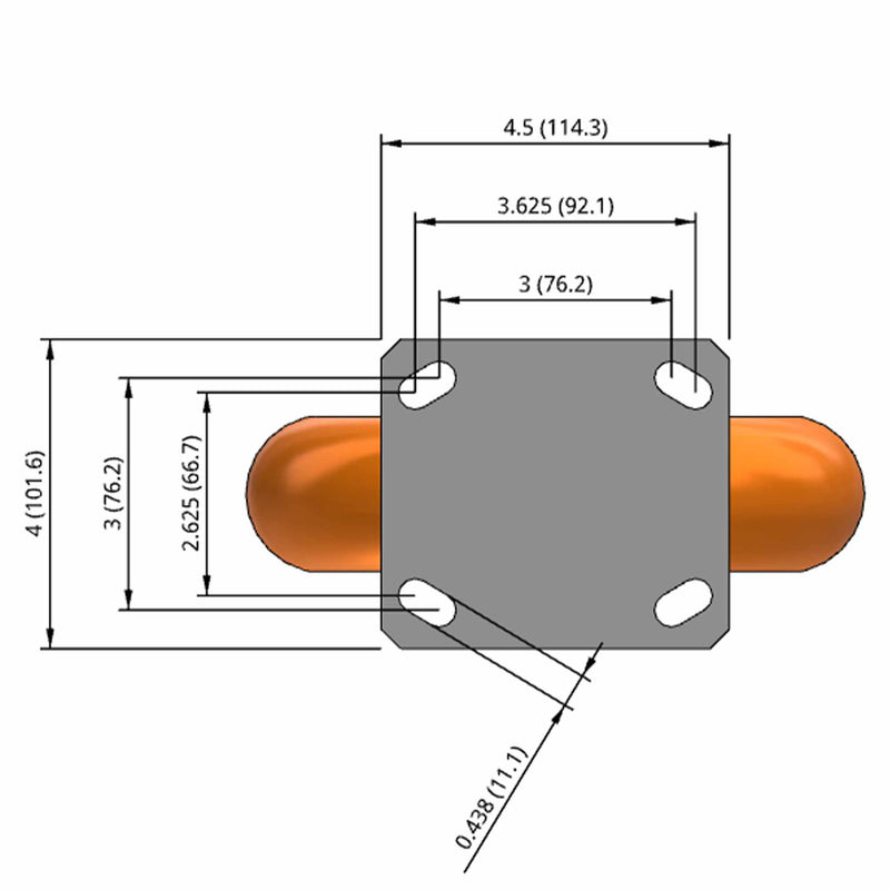 8"x2" Kingpinless Rigid Caster with MAX-Efficiency Orange Wheel