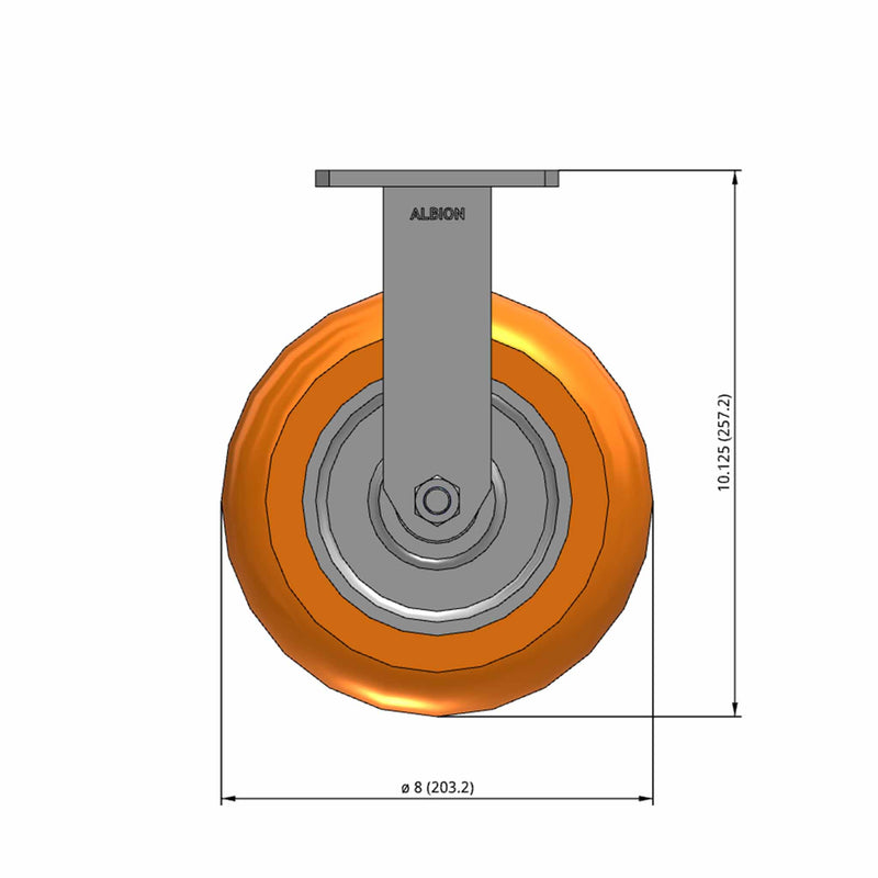 8"x2" Kingpinless Rigid Caster with MAX-Efficiency Orange Wheel