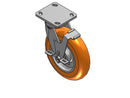 9.5" Height Kingpinless 8"x2" MAX-Efficiency Orange Side-Lock Caster with 4"x4.5" Plate