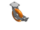 Kingpinless 8"x2" MAX-Efficiency Orange Caster with Face Brake and 4"x4.5" Plate