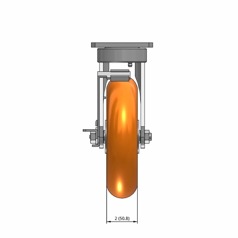 8"x2" Kingpinless Side Locking Caster with MAX-Efficiency Orange Wheel