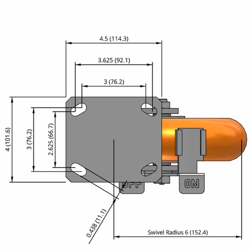 8"x2" Kingpinless Side Locking Caster with MAX-Efficiency Orange Wheel