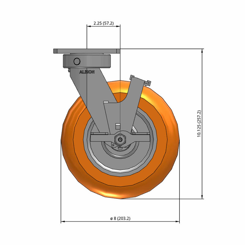 8"x2" Kingpinless Side Locking Caster with MAX-Efficiency Orange Wheel