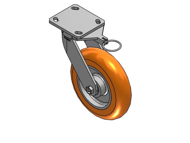 Ext. Lead Kingpinless 8"x2" MAX-Efficiency Orange Caster with 4"x4.5" Plate & Swivel Lock