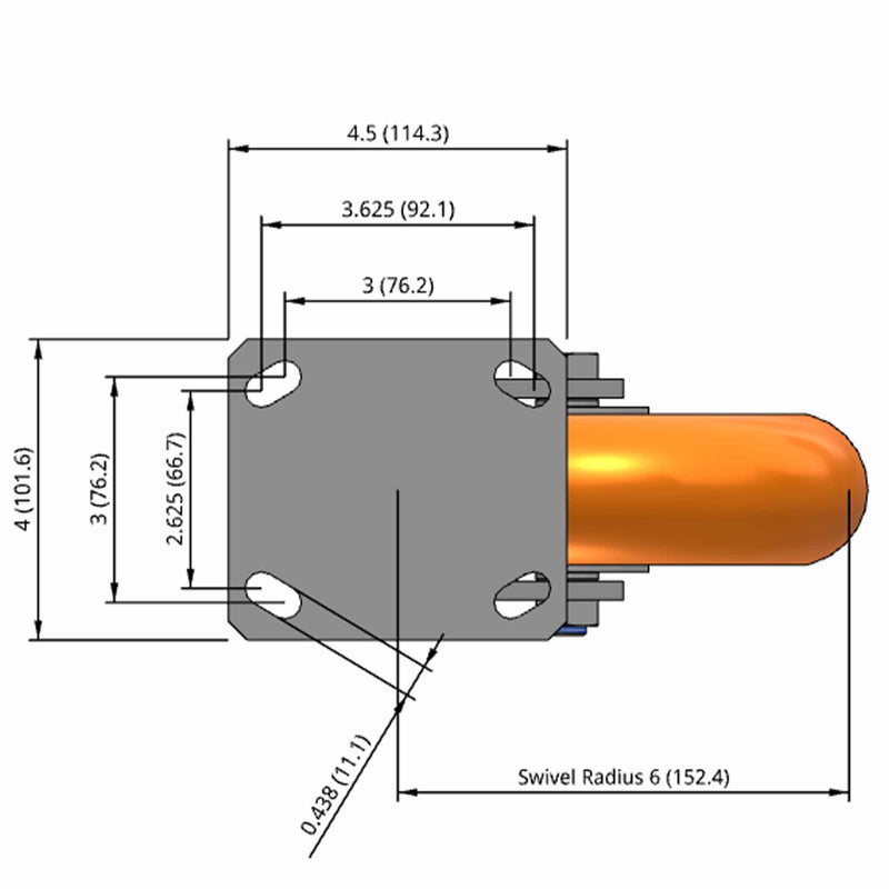 8"x2" Kingpinless Swivel Caster with MAX-Efficiency Orange Wheel