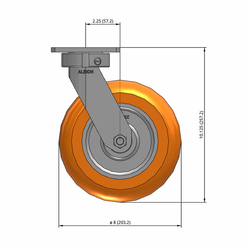 8"x2" Kingpinless Swivel Caster with MAX-Efficiency Orange Wheel