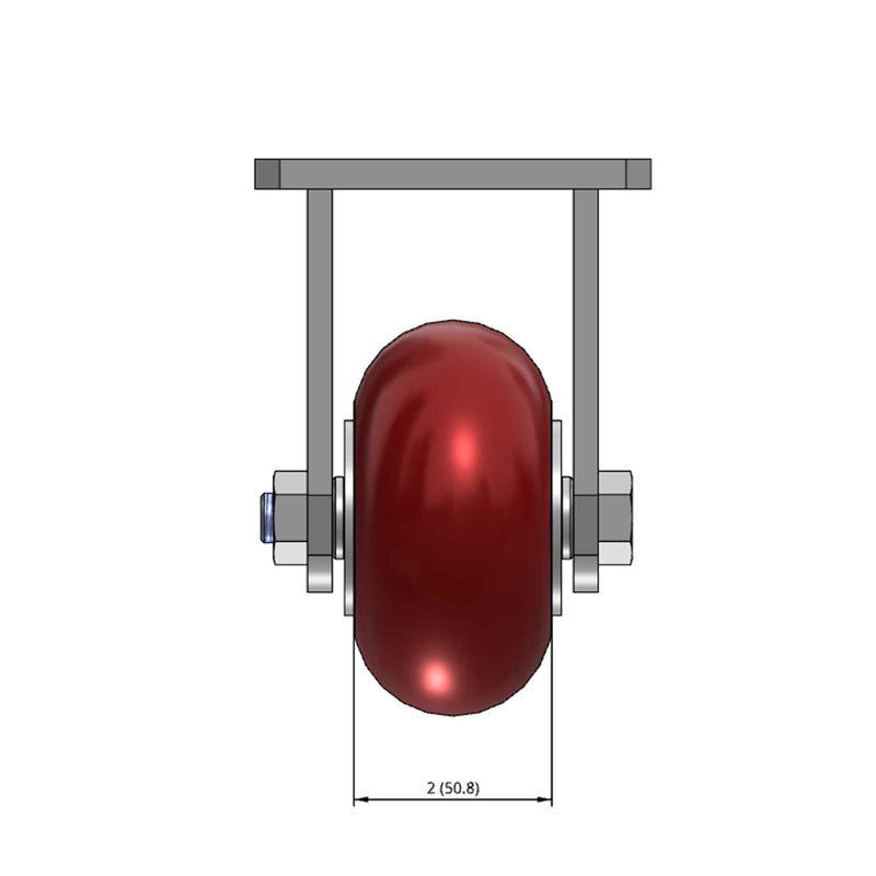 Top dimensioned CAD view of an Albion Casters 4" x 2" wide wheel Rigid caster with 4" x 4-1/2" top plate, without a brake, AX - Round Polyurethane (Aluminum Core) wheel and 700 lb. capacity part