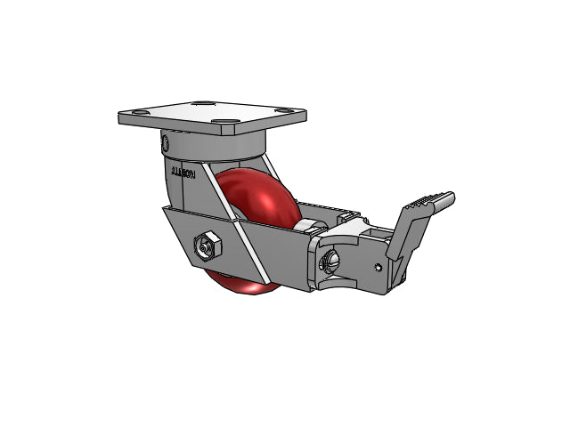 Kingpinless 4"x2" MAX-Efficiency Maroon Caster with Face Brake and 4"x4.5" Plate