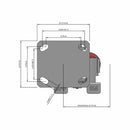 Side dimensioned CAD view of an Albion Casters 4" x 2" wide wheel Swivel caster with 4" x 4-1/2" top plate, with a side locking brake, AX - Round Polyurethane (Aluminum Core) wheel and 700 lb. capacity part