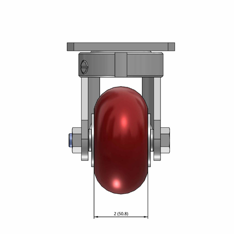 Top dimensioned CAD view of an Albion Casters 4" x 2" wide wheel Swivel caster with 4" x 4-1/2" top plate, without a brake, AX - Round Polyurethane (Aluminum Core) wheel and 700 lb. capacity part