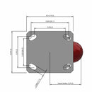 Side dimensioned CAD view of an Albion Casters 4" x 2" wide wheel Swivel caster with 4" x 4-1/2" top plate, without a brake, AX - Round Polyurethane (Aluminum Core) wheel and 700 lb. capacity part