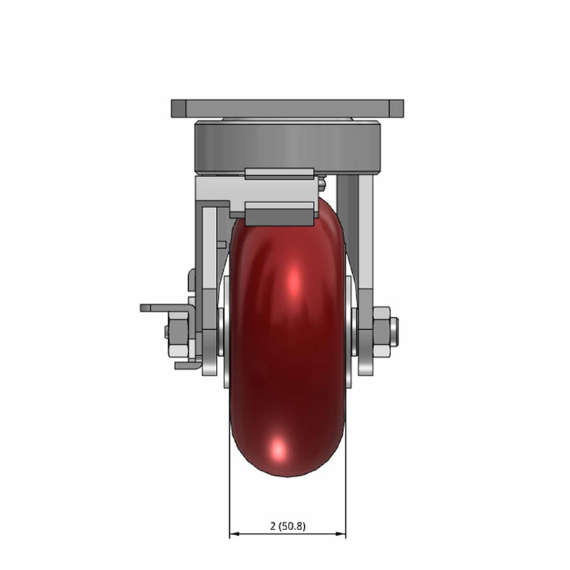 5"x2" Kingpinless Side Locking Caster with MAX-Efficiency Maroon Wheel