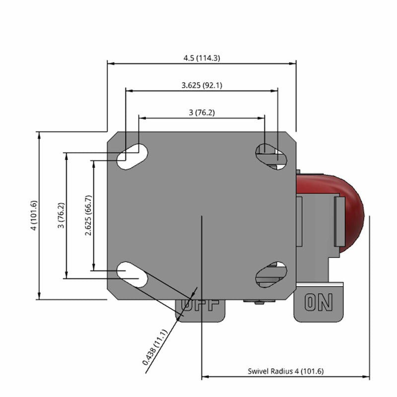 5"x2" Kingpinless Side Locking Caster with MAX-Efficiency Maroon Wheel