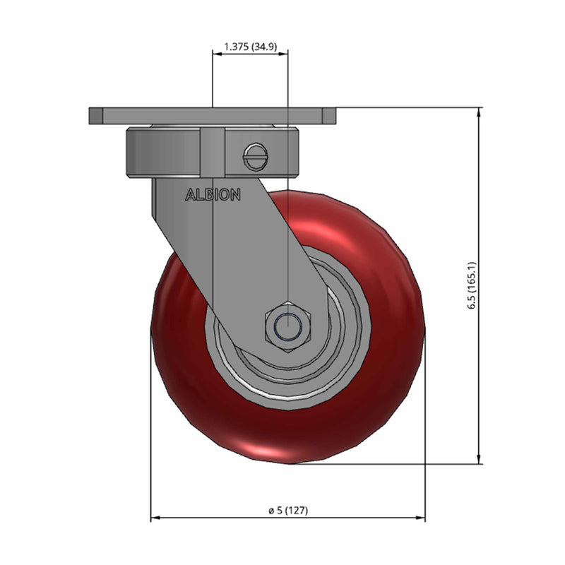 5"x2" Kingpinless Swivel Caster with MAX-Efficiency Maroon Wheel