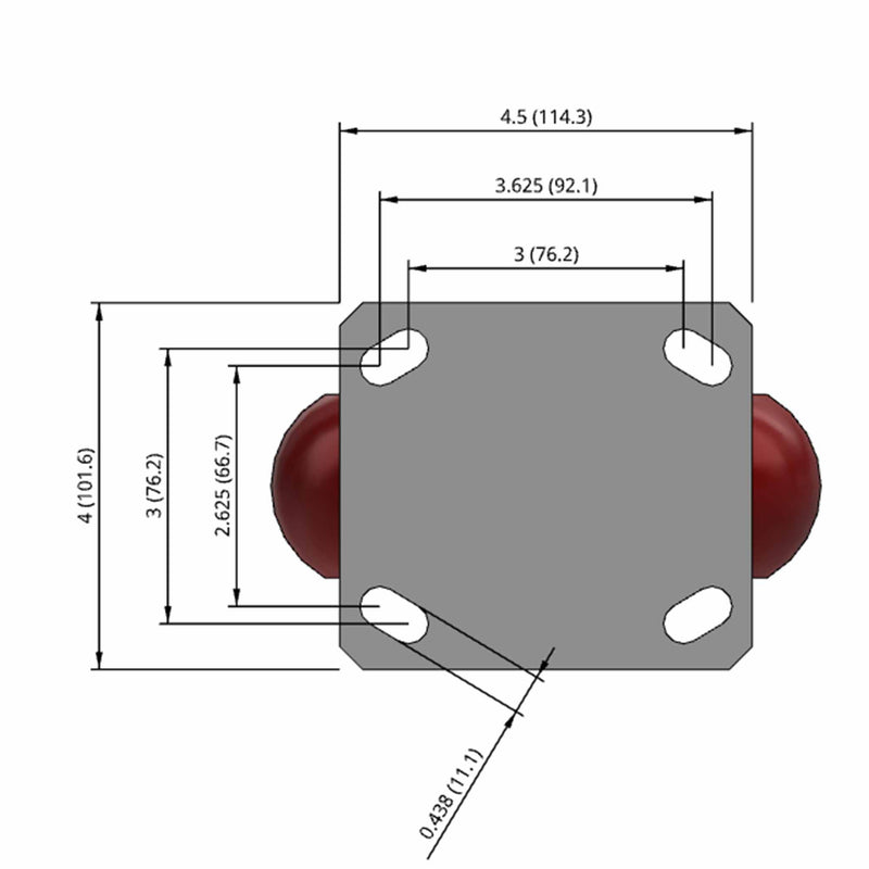 6"x2" Kingpinless Rigid Caster with MAX-Efficiency Maroon Wheel