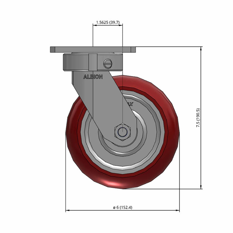 6"x2" Kingpinless Swivel Caster with MAX-Efficiency Maroon Wheel