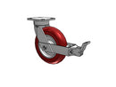 9.5" Height Kingpinless 8"x2" MAX-Efficiency Maroon Caster with Face Brake and 4"x4.5" Plate